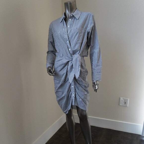 Veronica Beard Sierra Dress Cotton Shirt Dress White Gray Stripes Size 2